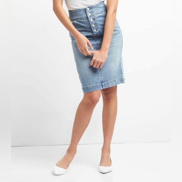 High waist denim skirt with back slit | size 14/32 waist - Picture 3 of 7
